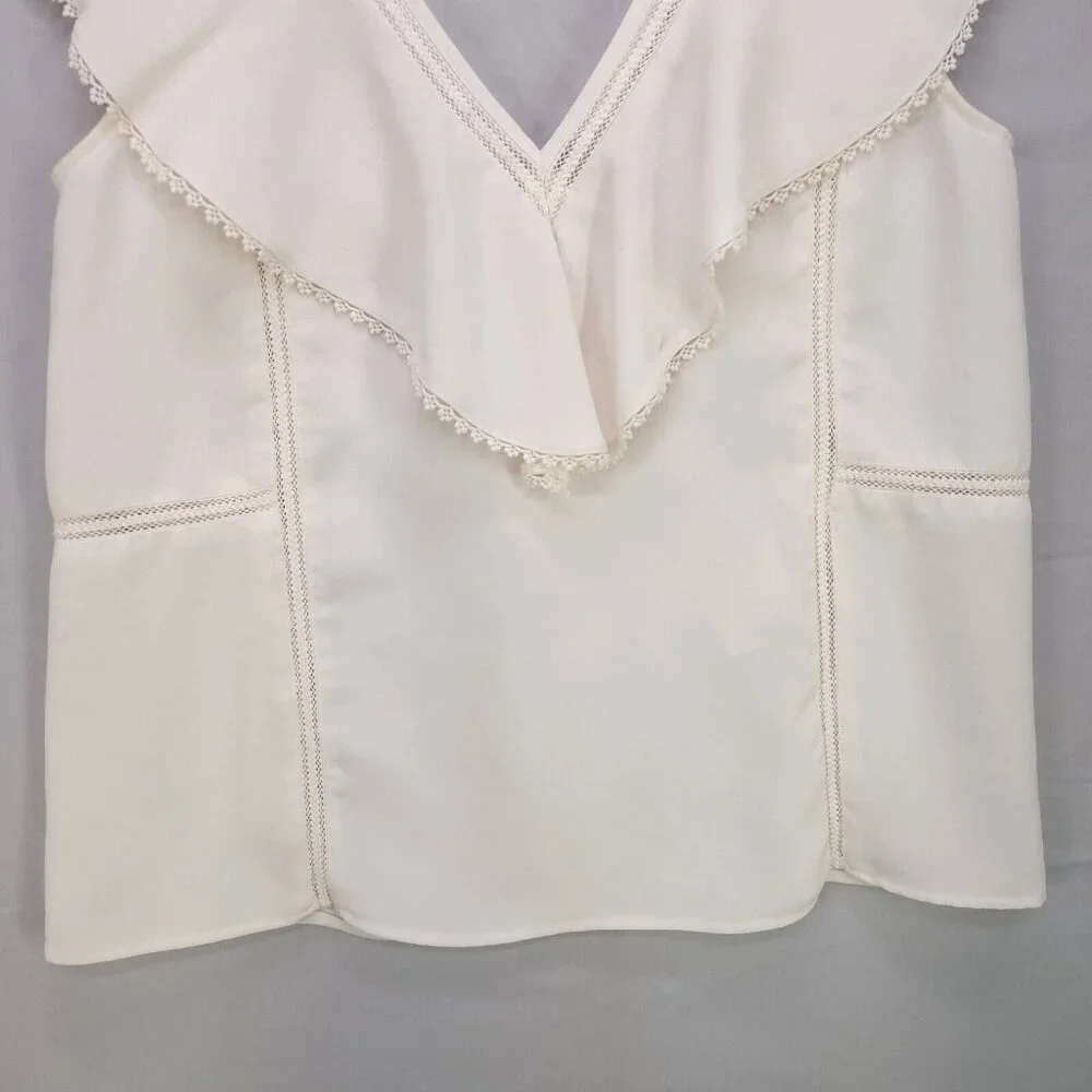 Sezane Blouse Ivory Ruffle V-Neck Sleeveless Tank Top Womens Size 36 - Picture 8 of 13